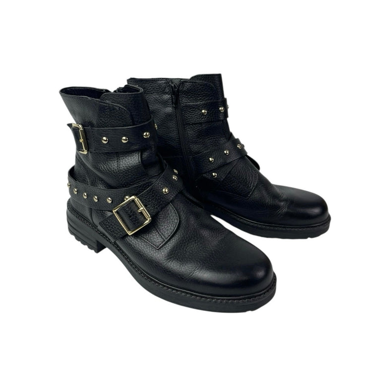 Kurt Geiger Stinger Womens Black Leather Buckle Strap Moto Biker Boots 40 US 9.5