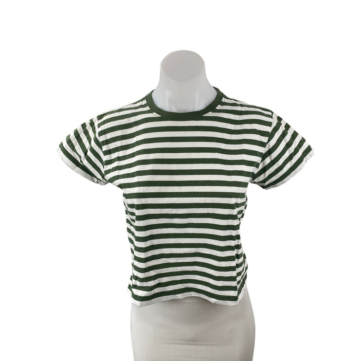 J.Crew Women's Green White Striped Short Sleeve Crew Neck T Shirt Tee Top Size S
