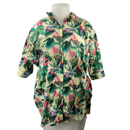 & Other Stories Green Tropical Hawaiian Bahama Button Down Shirt Tunic Dress 8