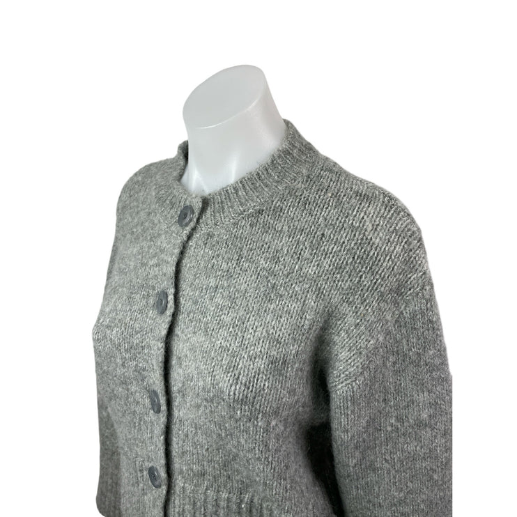 Zara Womens Gray Ribbed Crew Neck Long Sleeve Button Down Cardigan Sweater Top S