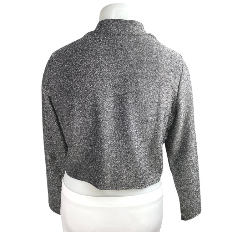 Eloquii Gray Metallic Long Sleeve Button Shoulder Mock Neck Crop Sweater Top 2XL