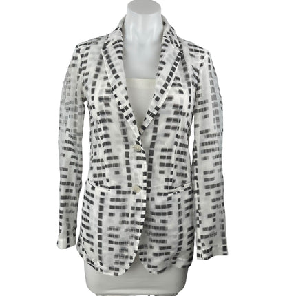 Emporio Armani White Black Long Sleeve Abstract Square Blazer Coat Jacket Sz S/M