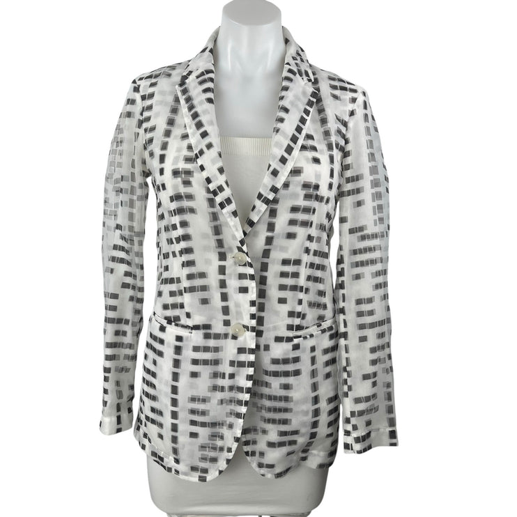 Emporio Armani White Black Long Sleeve Abstract Square Blazer Coat Jacket Sz S/M