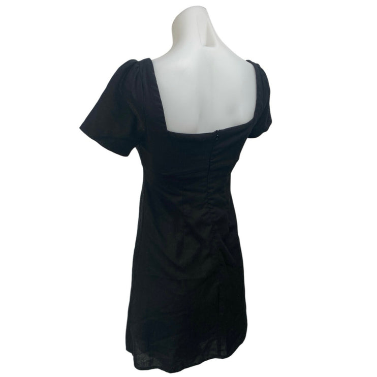 Princess Polly Black Short Sleeve Square Neck Back Zip Mini A Line Dress Size 4