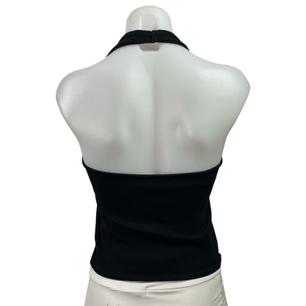 Zara Womens Black Knit Racerback Sleeveless Cropped Open Back Tank Top Size L