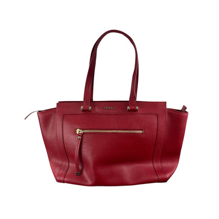 Furla Ginevra Red Gold Accent Saffiano Leather Travel Large Tote Bag Handbag