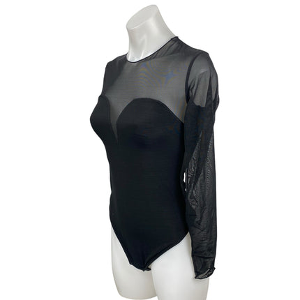 Popilush Shapewear Illusion Mesh Sheer Sweetheart Long Sleeve Bodysuit Top Sz S