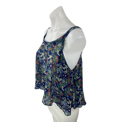 Millau Women's Blue Floral Sleeveless Boxy Swing A Line Cami Tank Blouse Top S