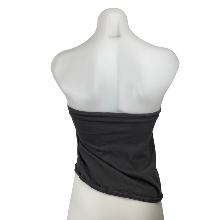 Zara Women's Gray Asymmetric Draped Ruched Sleeveless Tube Bandeau Crop Top Sz S