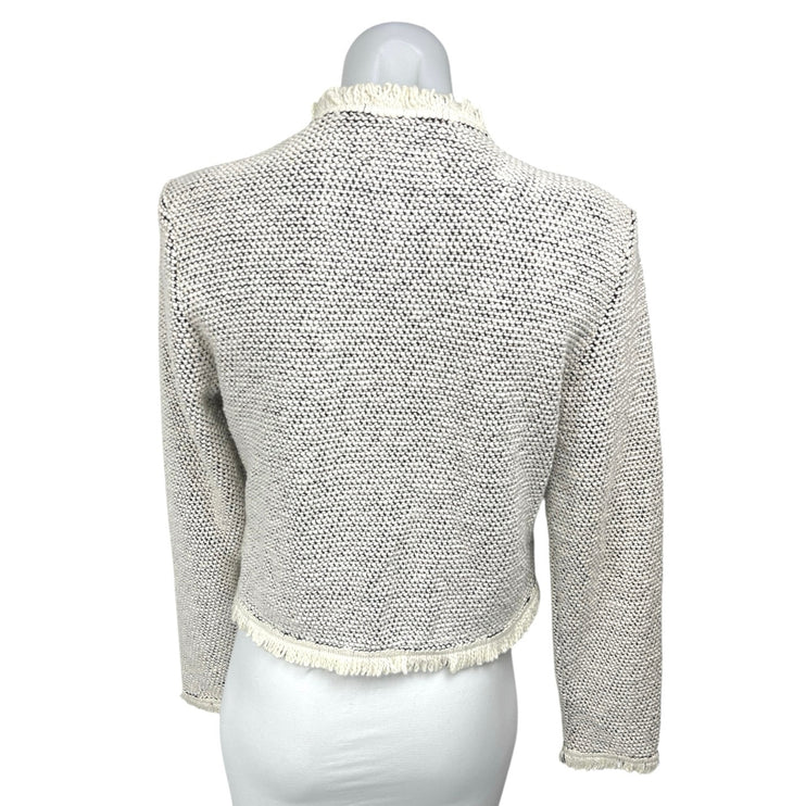 Bagatelle Gray Metallic Tweed Long Sleeve Open Front Fringe Blazer Coat Jacket S