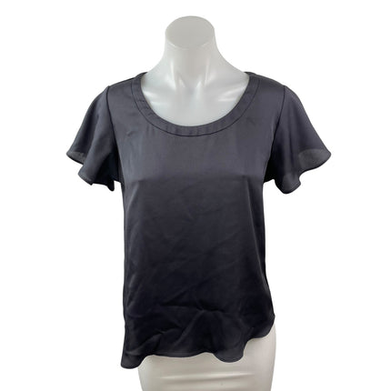 Banana Republic Black Silky Satin Flutter Sleeve Scoop Neck T-Shirt Blouse Top S