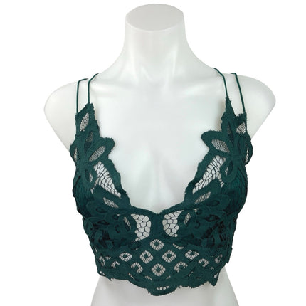 Free People Adella Green Embroidered Lace  Crochet Cropped Bralette Top Size M