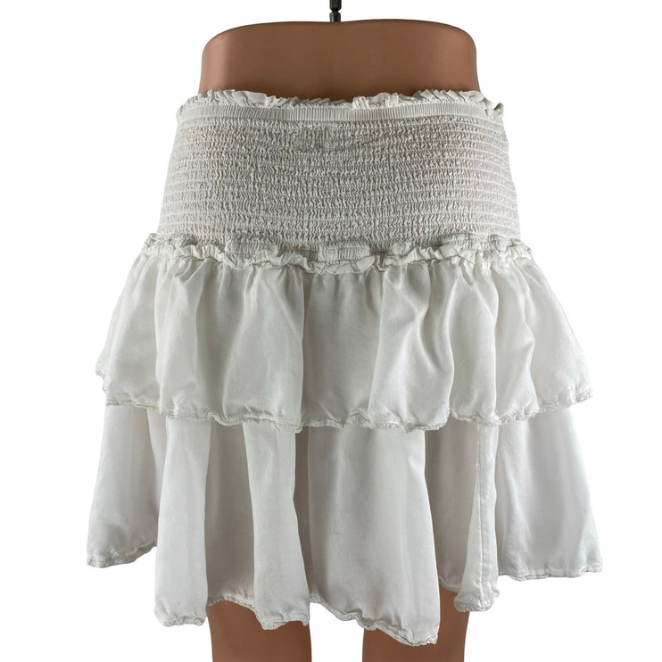 Aritzia Wilfred Women's White Smocked Tiered Ruffle Mini Flare A-Line Skirt Sz L