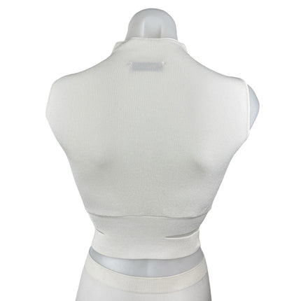 Zara Women's White Ribbed Knit Sleeveless Turtleneck Cutout Crop Top Size S