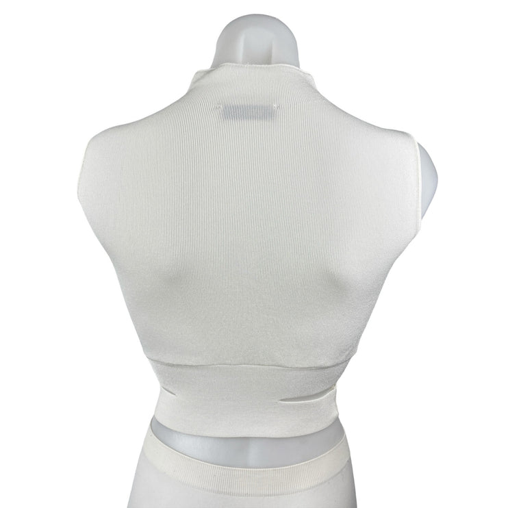 Zara Women's White Ribbed Knit Sleeveless Turtleneck Cutout Crop Top Size S