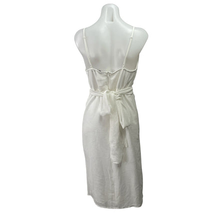 Hyfve White Sleeveless V Neck Drape Wrap Tie Back Cami Slit Midi Sheath Dress L