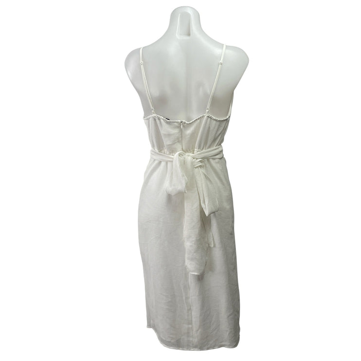Hyfve White Sleeveless V Neck Drape Wrap Tie Back Cami Slit Midi Sheath Dress L