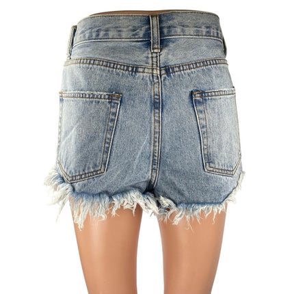 Superdown Womens Blue Distressed Frayed Raw Hem High Waist Denim Jeans Shorts 26