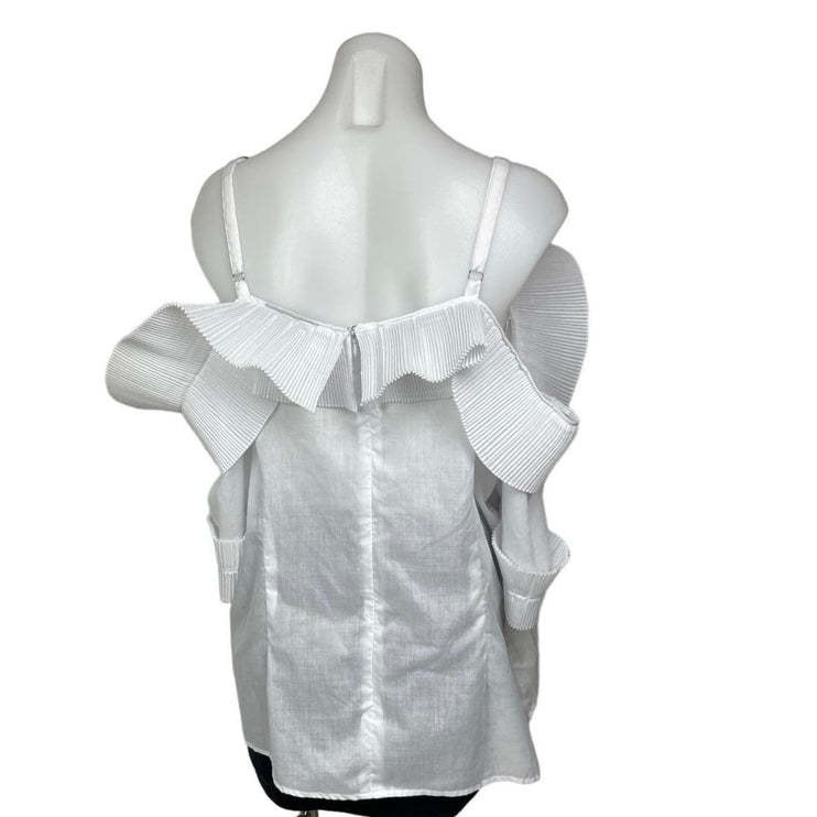 Ashley Stewart White Ruffle Pleated Square Cold Shoulder Tunic Blouse Top Sz 18