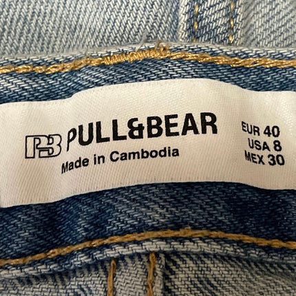 Pull & Bear Women's Blue High Rise Bermuda Boyfriend Denim Jean Shorts Size 8