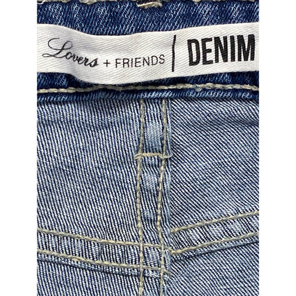 Lovers + Friends Blue Frayed Hem High Rise Lace-Up Denim Cut-off Mom Shorts 29