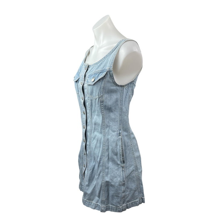 Madewell Women's Blue Seamed Sleeveless Button Down Mini A-Line Denim Dress Sz 4