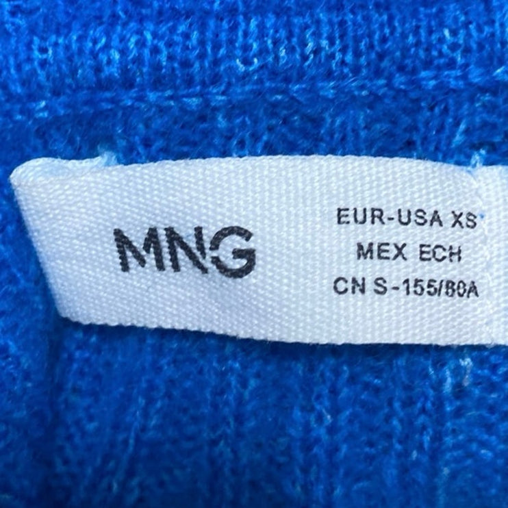 MNG Mango Women's Blue Ribbed Knit Long Sleeve Turtleneck Sweater Top Size XS