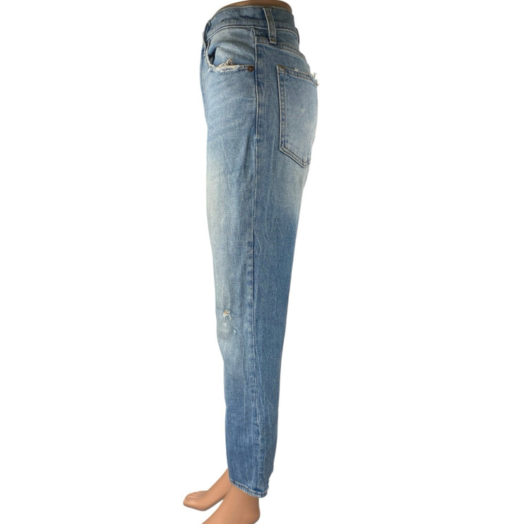 Abercrombie & Fitch Ultra High Rise Mom Blue Distressed Denim Jeans Size 27