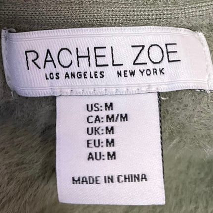 Rachel Zoe Green Faux Fur V Neck Button Down Cardigan Sweater Top