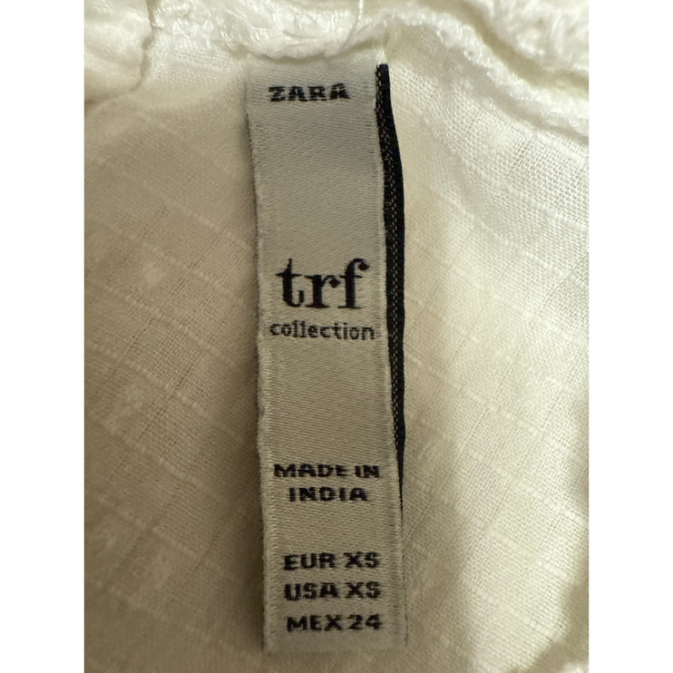 Zara Women's White Lace Embroidered High Neck 3/4 Flarted Sleeve Blouse Top XS