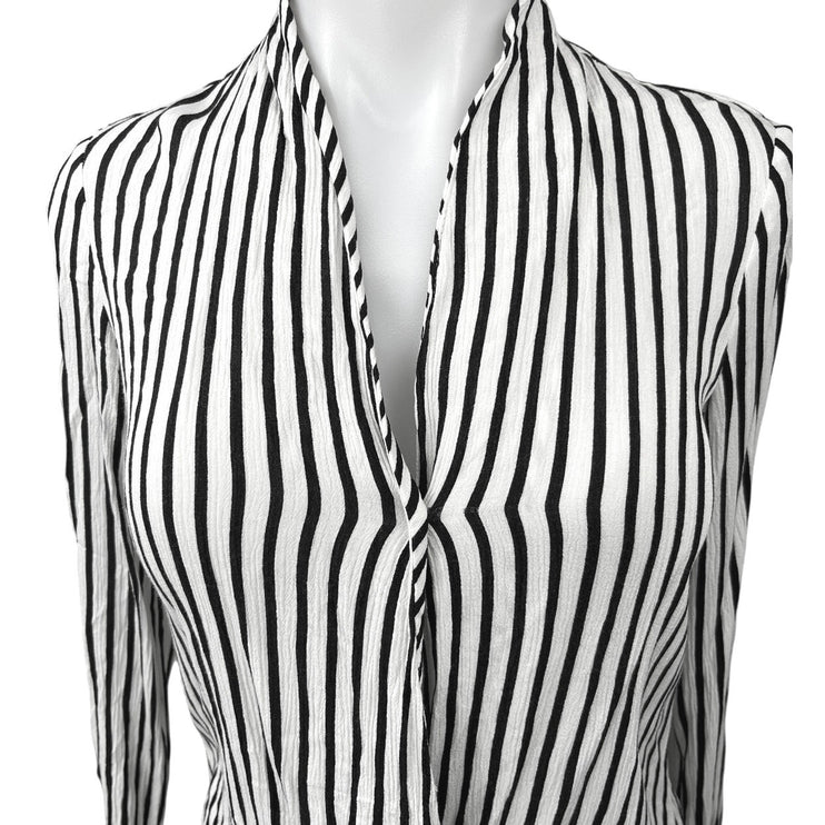 Zara TRF White Black Striped Faux Wrap V-neck Long Sleeve Blouse Top Size XS