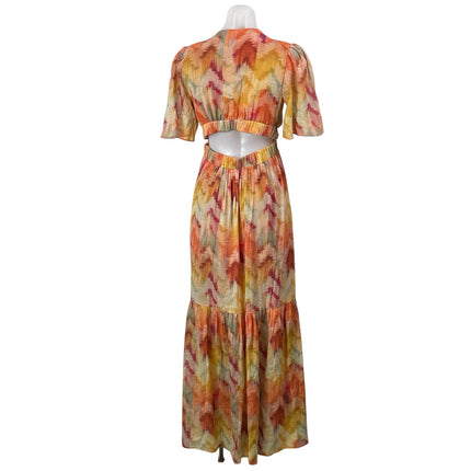 ba&sh Axana Women's Multicolored Short Sleeves Abstract Tiered Maxi Dress Sz S