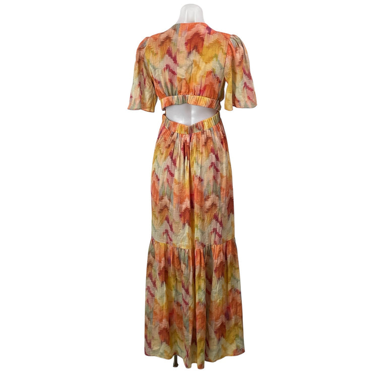 ba&sh Axana Women's Multicolored Short Sleeves Abstract Tiered Maxi Dress Sz S