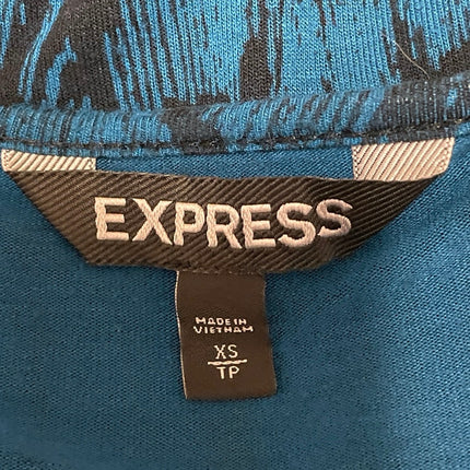 EXPRESS Women's Blue Black Long Sleeves Plunge V-neck Mini Fit & Flare Dress XS