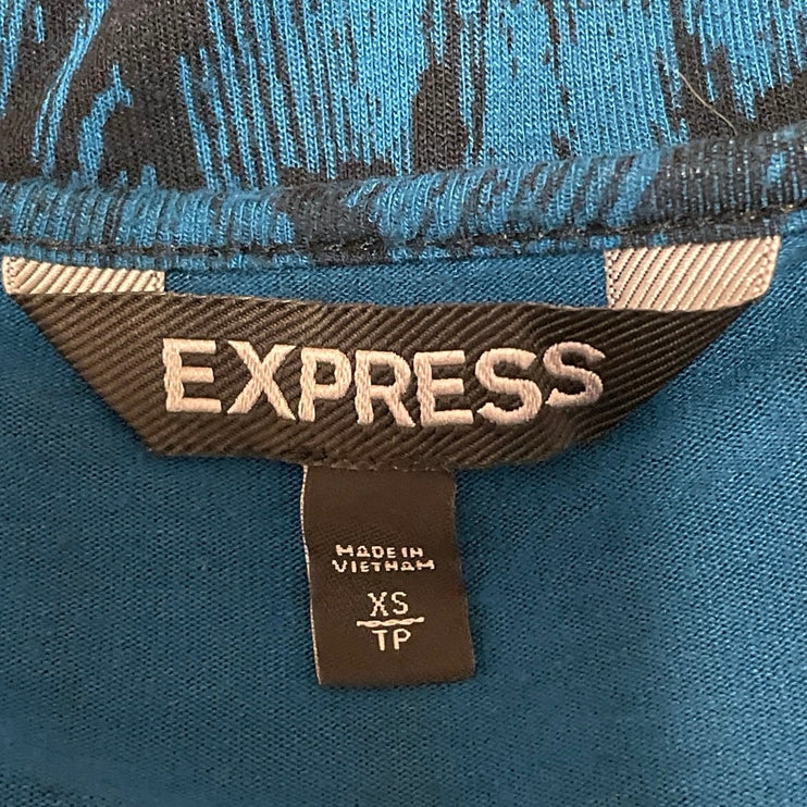 EXPRESS Women's Blue Black Long Sleeves Plunge V-neck Mini Fit & Flare Dress XS