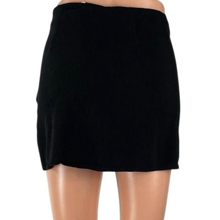 Princess Polly Women's Black Linen High Rise Mini A-Line Straight Pencil Skirt 4