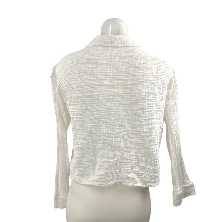Abercrombie & Fitch White Long Sleeve Tie Knot V Neck Blouse Shirt Top Size S