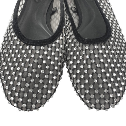 Zara Women's Black Mesh Jeweled Rhinestone Round Toe Slip On Ballet Flats Sz 6.5
