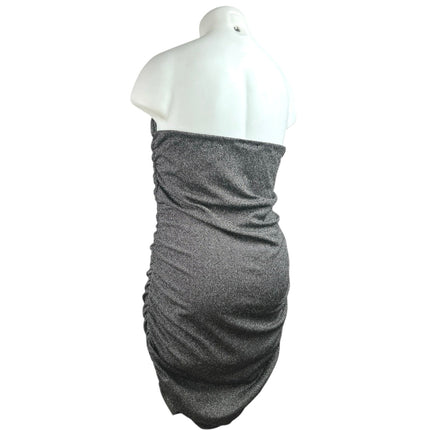 Boohoo Gray Metallic Strapless Tube Bandeau Ruched Mini Bodycon Dress Size 2XL