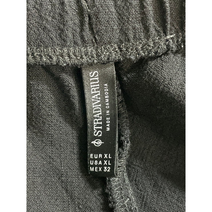 Stradivarius Womens Black Linen High Rise Pocket Wide Leg Trousers Pants Size XL