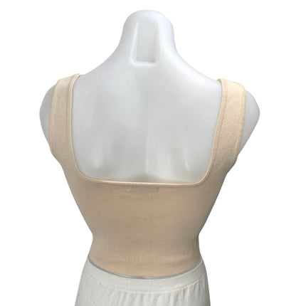 Papermoon Beige Sleeveless Ribbed Knit Corset Bustier Tank Crop Top Size M