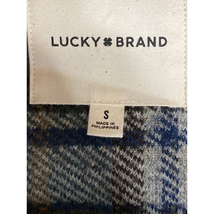 Lucky Brand Women's Green Plaid Fleece Long Sleeve Button Up Cardigan Sweater S