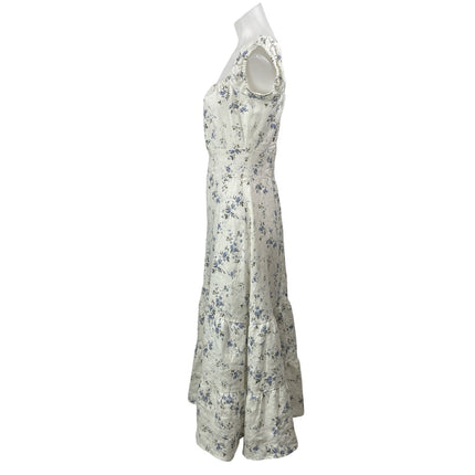 Reformation Noreen White Floral Ruffles Cap Sleeves Tiered A-line Midi Dress 10