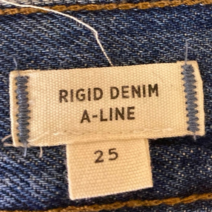 Madewell Rigid Women's Blue A Line Raw Hem Cut Off Denim Jean Skirt Size 25