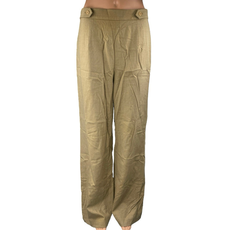 Talbots Women's Tan Khaki Wool High Rise Pleated Wide Leg Trousers Pants Size 8