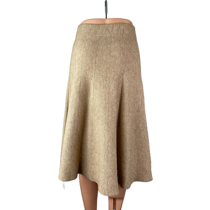 NEW Commense Beige Knit High Waisted A Line Flare Pleated Midi Skirt Size S