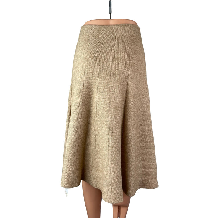 NEW Commense Beige Knit High Waisted A Line Flare Pleated Midi Skirt Size S