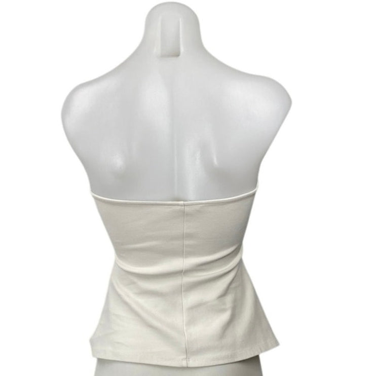 Zara White Strapless Tube Bandeau Sleeveless A Line Peplum Blouse Top Size M