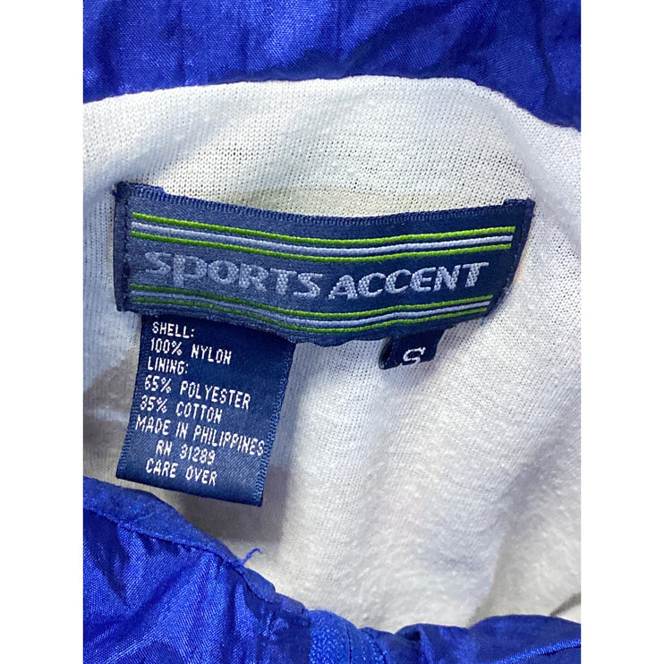 Vintage Sports Accent Blue Floral Geometric Full Zip Windbreaker Jacket Size S