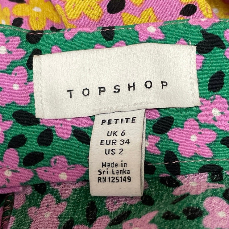 Topshop Multicolor Color Block Floral Asymmetrical Hem Maxi A-Line Skirt Size 2